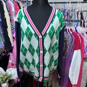 NWT GRACE AND EMMA Green and Pink  Cardigan Sweater